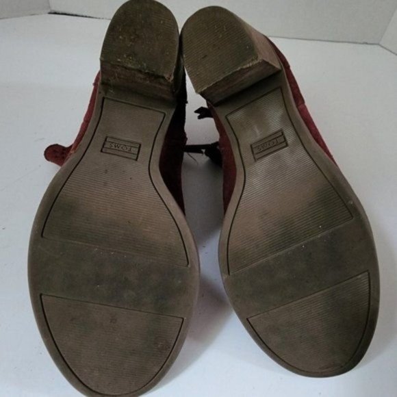 Tom's Majorca Peep Toe Perforated Ankle Booties Burgundy Size 9.5 Suede - Picture 2 of 8